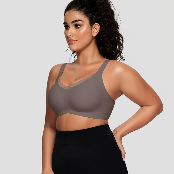 🎁Último día 49% de descuento💖Sujetador de malla cruzado con escote en V sin aros para mujer