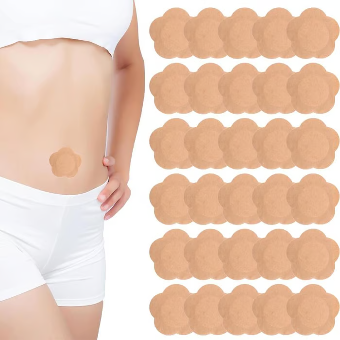 30 parches autoadhesivos de aceite de ricino para el ombligo, de tela spunlace desechable orgánica, absorbentes con algodón (sin aceite) (color piel)