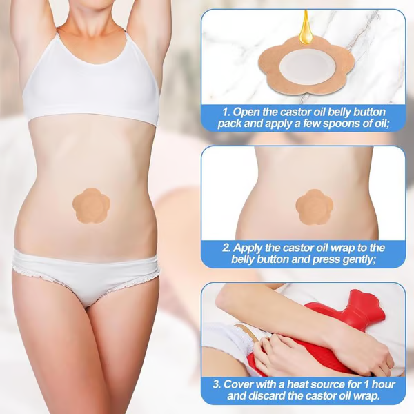30 parches autoadhesivos de aceite de ricino para el ombligo, de tela spunlace desechable orgánica, absorbentes con algodón (sin aceite) (color piel)