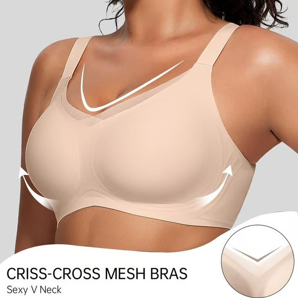 🎁Último día 49% de descuento💖Sujetador de malla cruzado con escote en V sin aros para mujer