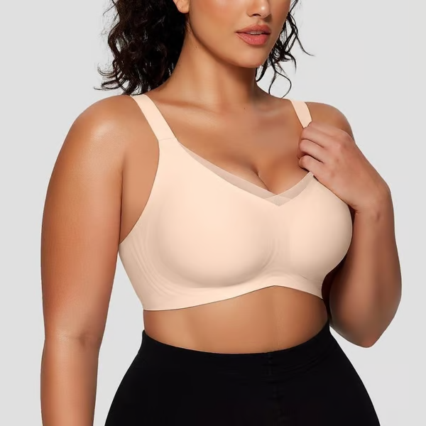 🎁Último día 49% de descuento💖Sujetador de malla cruzado con escote en V sin aros para mujer