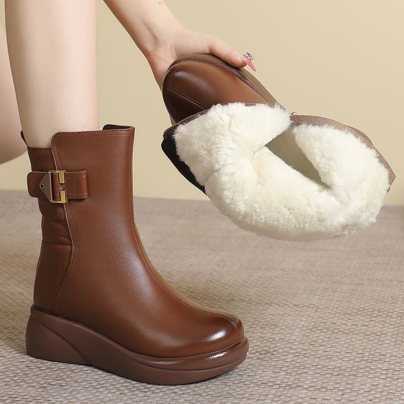 Botas cortas de suela gruesa con hebilla para señora