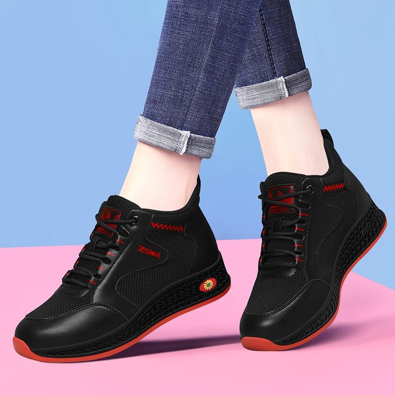 Tenis Altos Mujer, Suela Gruesa Amortiguadora, Mix Piel y Malla
