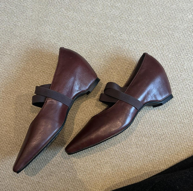 Zapatos de piel estilo ballet con banda elástica