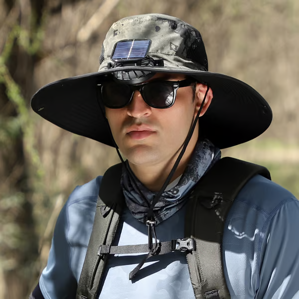 🔥Oferta del Día del Padre 49% de descuento - Sombrero de pesca al aire libre con ventilador solar de ala ancha - Carga solar y USB