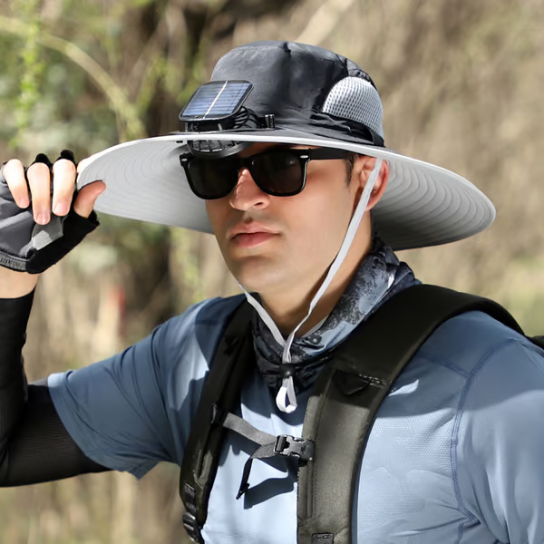 🔥Oferta del Día del Padre 49% de descuento - Sombrero de pesca al aire libre con ventilador solar de ala ancha - Carga solar y USB