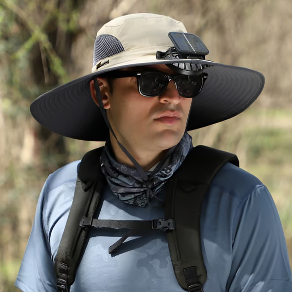 🔥Oferta del Día del Padre 49% de descuento - Sombrero de pesca al aire libre con ventilador solar de ala ancha - Carga solar y USB