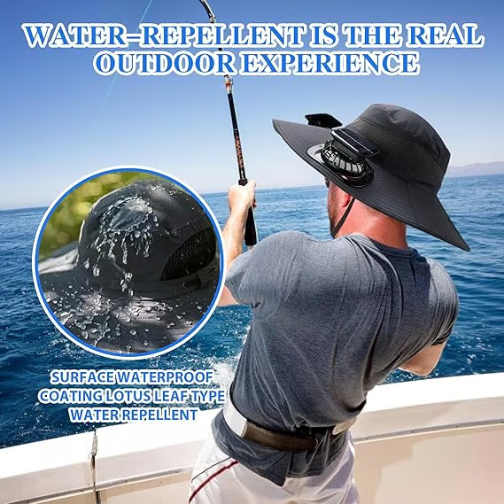 🔥Oferta del Día del Padre 49% de descuento - Sombrero de pesca al aire libre con ventilador solar de ala ancha - Carga solar y USB