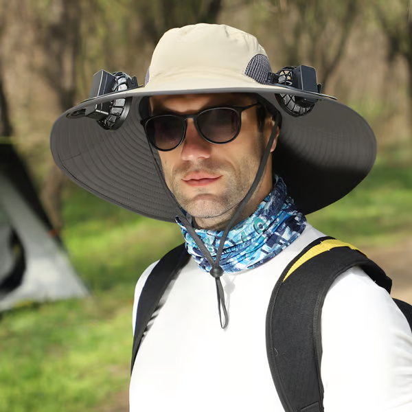🔥Oferta del Día del Padre 49% de descuento - Sombrero de pesca al aire libre con ventilador solar de ala ancha - Carga solar y USB