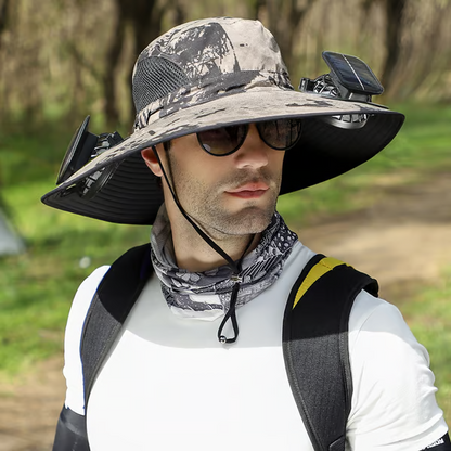 🔥Oferta del Día del Padre 49% de descuento - Sombrero de pesca al aire libre con ventilador solar de ala ancha - Carga solar y USB