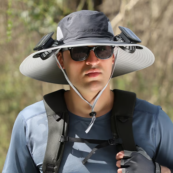 🔥Oferta del Día del Padre 49% de descuento - Sombrero de pesca al aire libre con ventilador solar de ala ancha - Carga solar y USB
