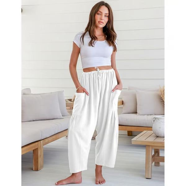 ☀️Pantalones anchos de lino para mujer con bolsillos