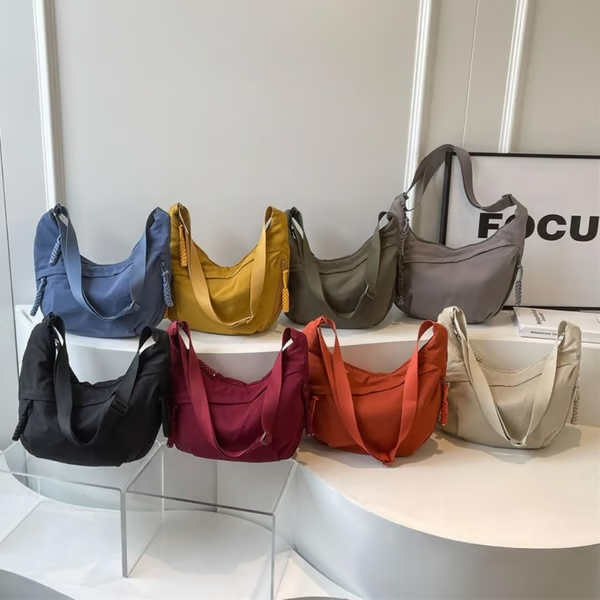 Venta directa de diseñador👜Bolso bandolera hobo de nailon liso para mujer