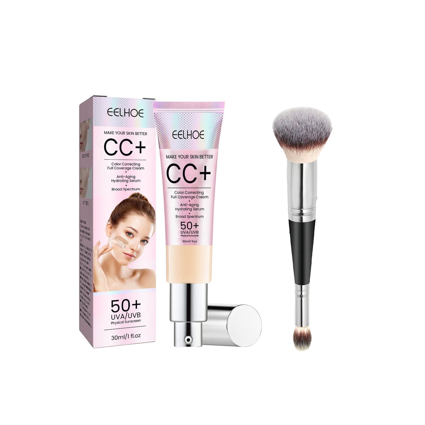 🔥Último día 49% de descuento - CC+ Cream Illuminator SPF50 con Luxe Brush Makeup