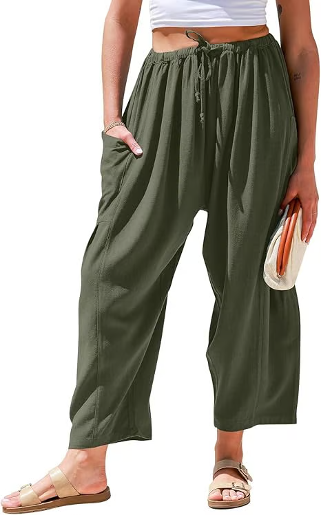 ☀️Pantalones anchos de lino para mujer con bolsillos