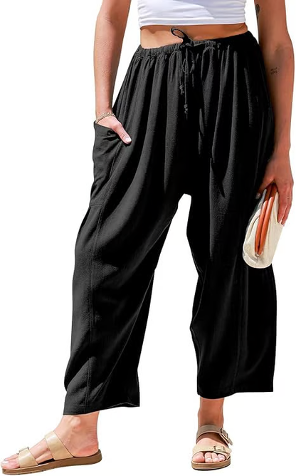 ☀️Pantalones anchos de lino para mujer con bolsillos