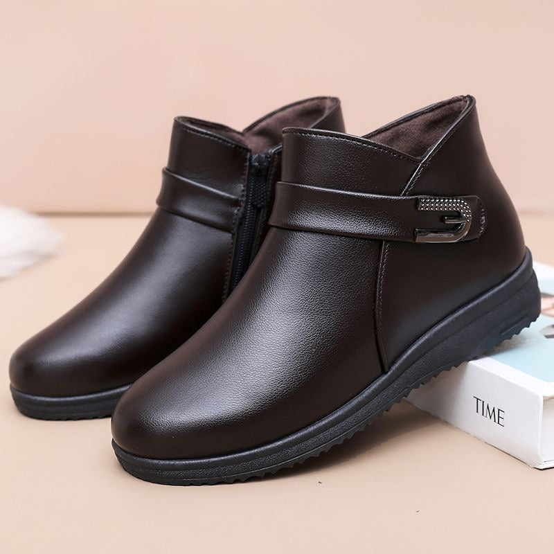 Botín de piel cómodo antideslizante para mujer, otoño e invierno