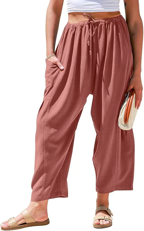 ☀️Pantalones anchos de lino para mujer con bolsillos