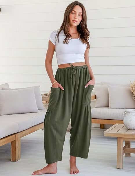 ☀️Pantalones anchos de lino para mujer con bolsillos