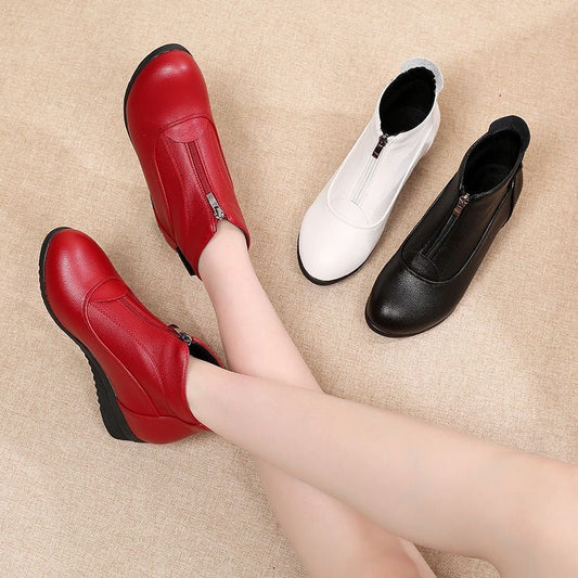 Botas de piel cálidas con tacón de cuña