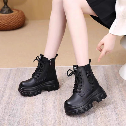 Botas Cortas Mujer Plataforma Suela Gruesa Cordones Hebilla