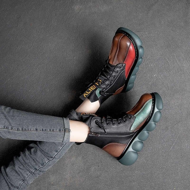 Botas de plataforma casuales de piel con bloques de color para mujer