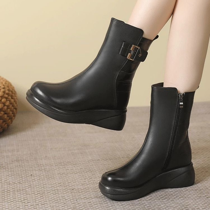 Botas cortas de suela gruesa con hebilla para señora