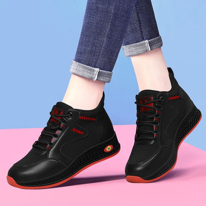 Tenis Altos Mujer, Suela Gruesa Amortiguadora, Mix Piel y Malla