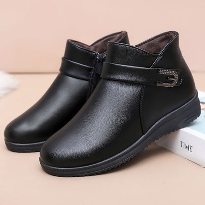 Botín de piel cómodo antideslizante para mujer, otoño e invierno