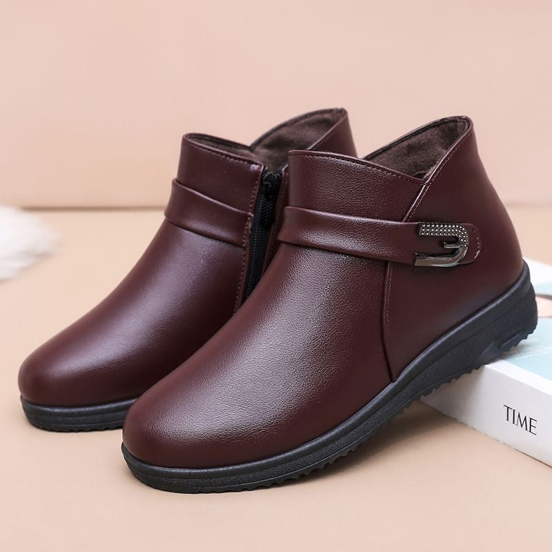 Botín de piel cómodo antideslizante para mujer, otoño e invierno