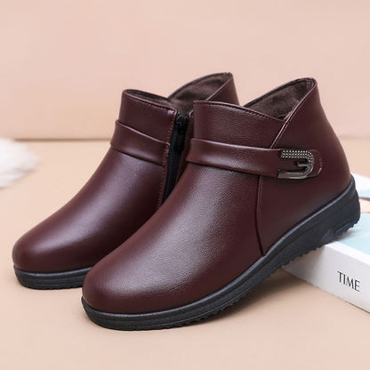 Botín de piel cómodo antideslizante para mujer, otoño e invierno