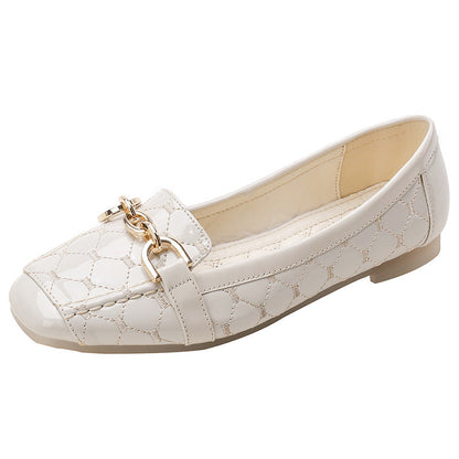 Zapatitos de cuero con punta cuadrada, suela suave y cómoda