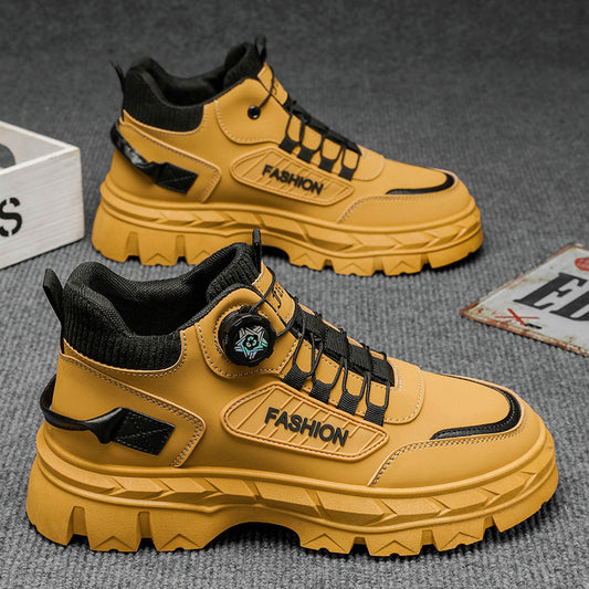 Zapatillas altas de piel para hombre, suela gruesa antideslizante