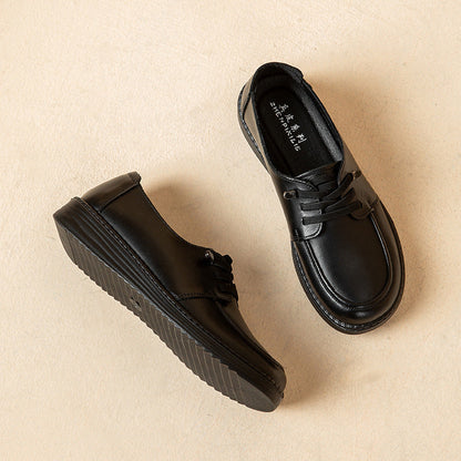 Zapatos para mujer de piel de res de segunda capa con punta redonda