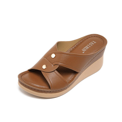 Sandalias de piel genuina con plataforma（8cm）