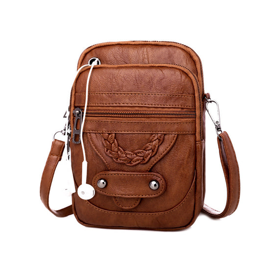 Bolso de cuero suave, tipo bandolera, tamaño pequeño/cuadrado
