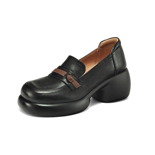 Mocasines de plataforma con tacón grueso(piel auténtica)