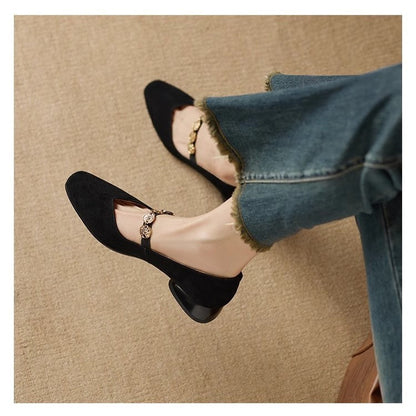 Zapatos de piel de ante con punta cuadrada y estilo retro