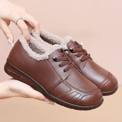 Zapatos planos de piel abrigados antideslizantes