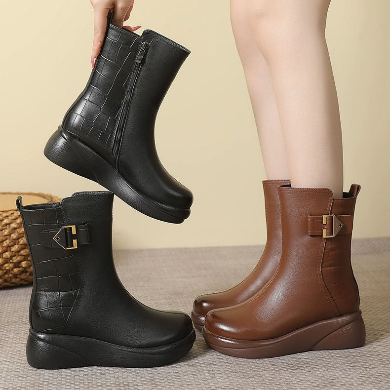 Botas cortas de suela gruesa con hebilla para señora