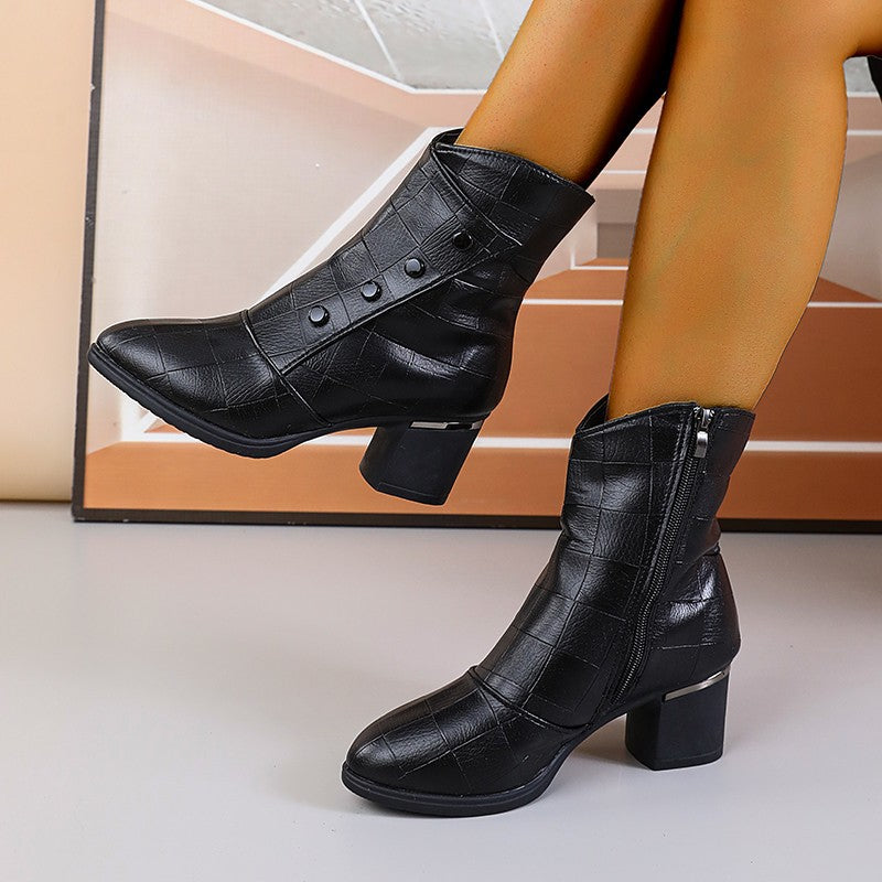 Botines Elegantes 2026 con Diseño Texturizado y Tacón Cuadrado
