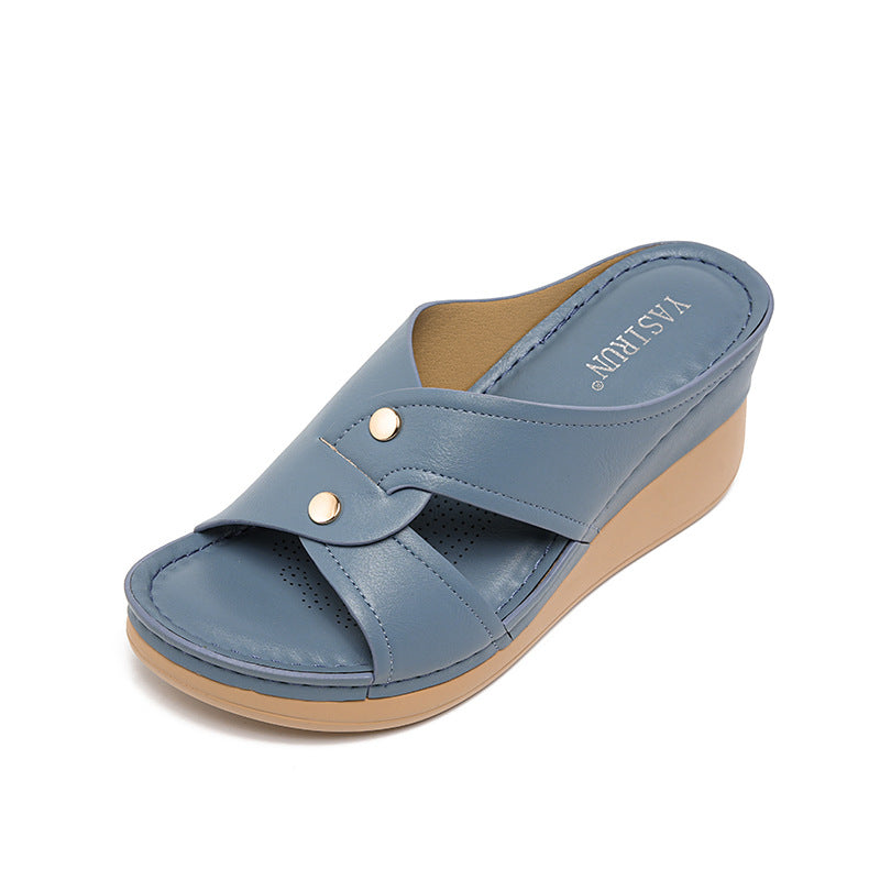 Sandalias de piel genuina con plataforma（8cm）