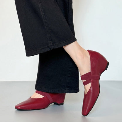 Zapatos de piel estilo ballet con banda elástica