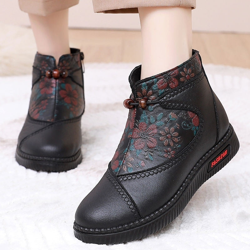 Botín de dama con estampado floral, cómodo para caminar