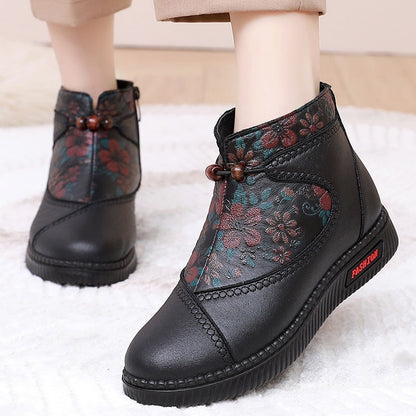 Botín de dama con estampado floral, cómodo para caminar