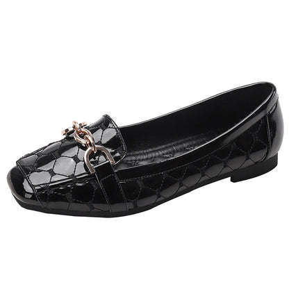 Zapatitos de cuero con punta cuadrada, suela suave y cómoda