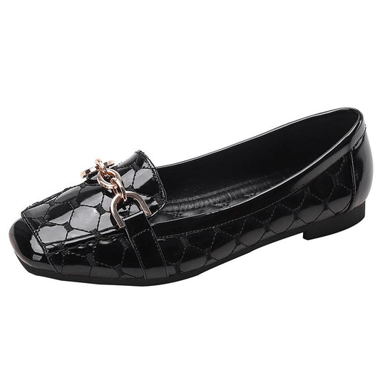 Zapatitos de cuero con punta cuadrada, suela suave y cómoda