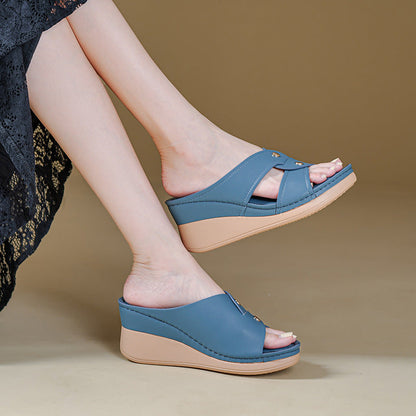 Sandalias de piel genuina con plataforma（8cm）