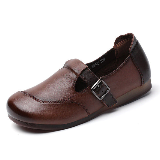 Zapatos de cuero con hebilla y punta redonda