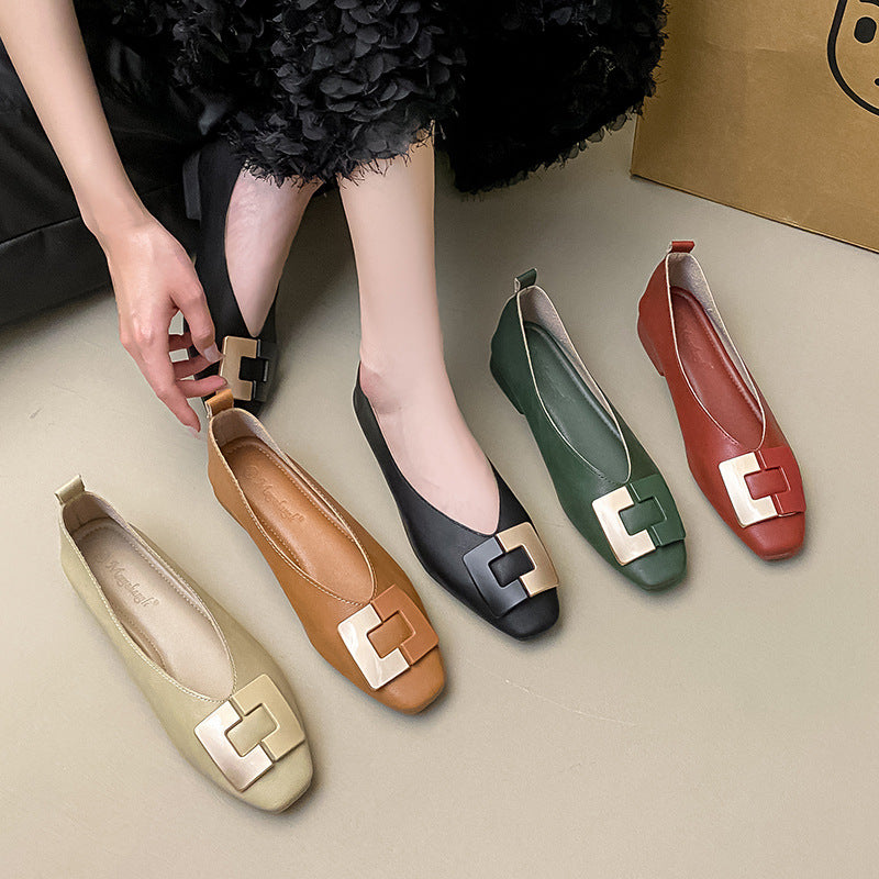 Zapatos de punta cuadrada – corte bajo, tacón bajo – Nuevo